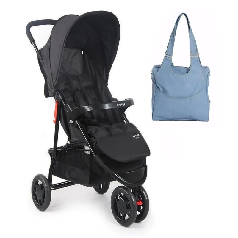 Kit Carrinho De Bebê Delta Preto E Bolsa Clássica Galzerano