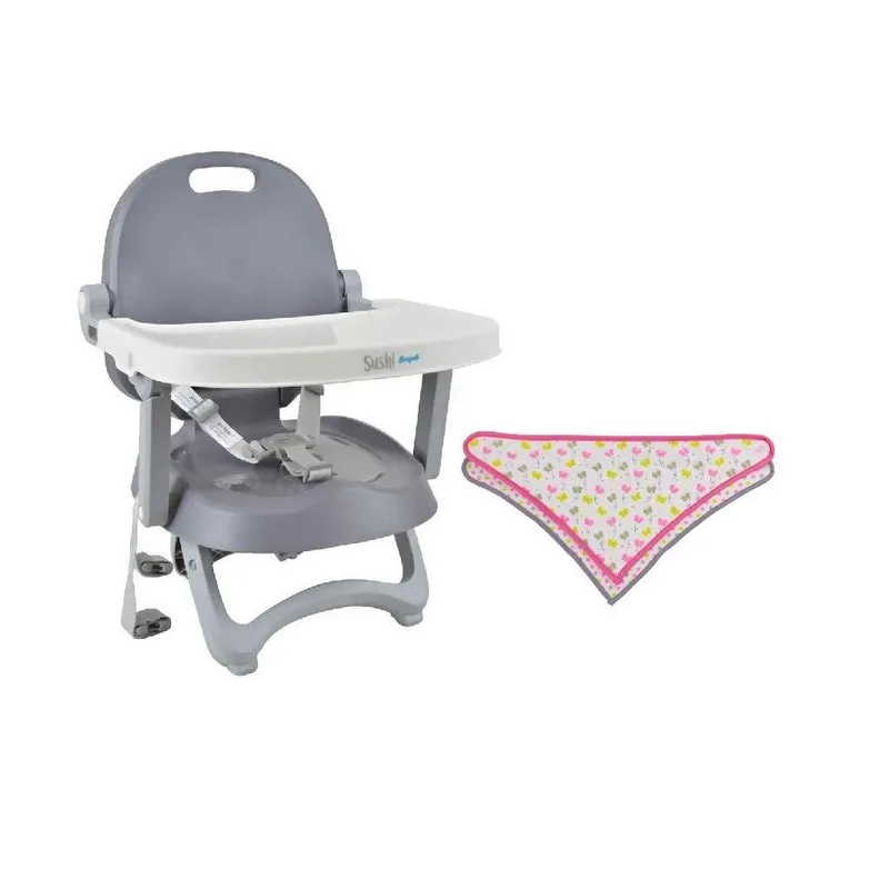 Assento Refeição Sushi Com Kit 2 Uni. Babador Bandana Rosa