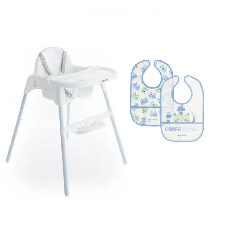 Cadeira De Refeição Macaron E Kit Babadores Easy Clean Azul