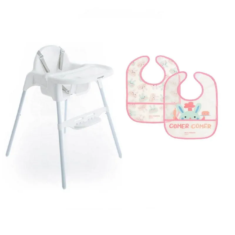 Cadeira De Refeição Macaron E Kit Babadores Easy Clean Rosa