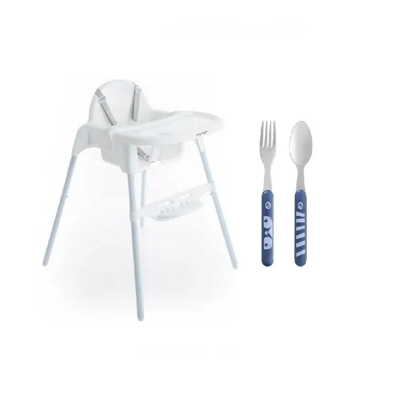 Cadeira De Refeição Macaron E Kit Talheres Aço Inox Azul