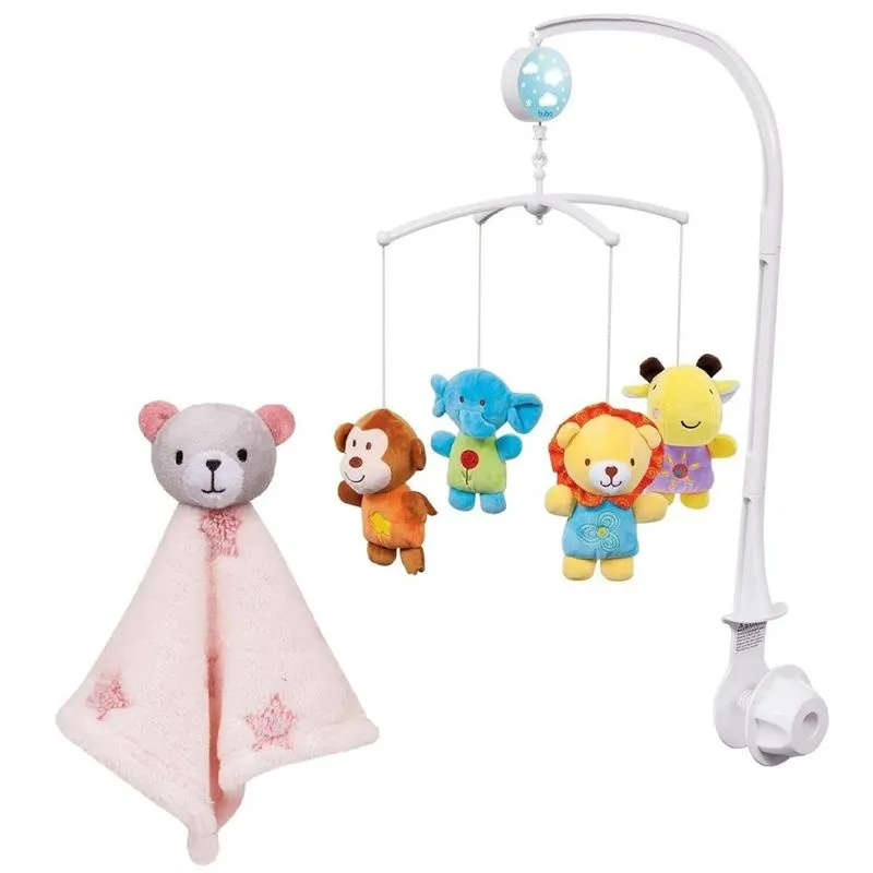 Kit Móbile Musical Safari E Naninha Urso Rosa - Buba