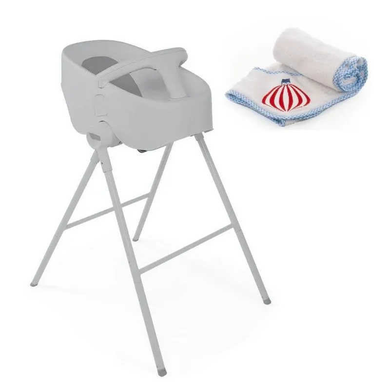 Kit Banheira Bebê Bubble Nest Cool Grey E Toalha Com Capuz