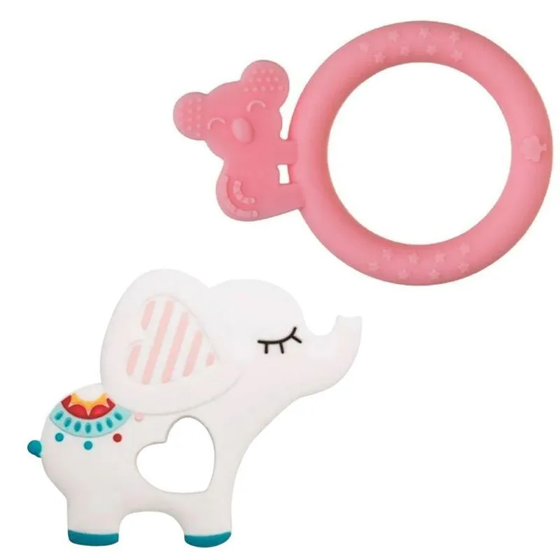 Kit Mordedores Elefante E Pulseira Rosa