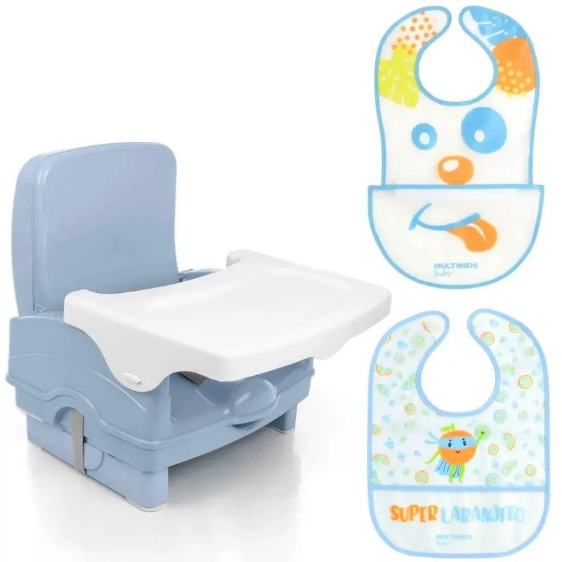 Kit Cadeira De Alimentação Cake E Babadores Azul