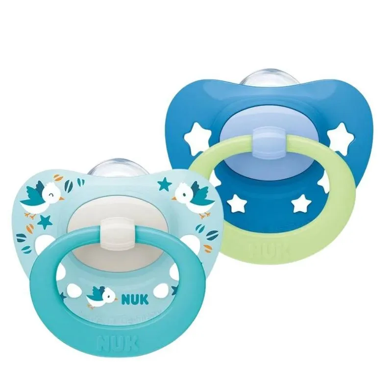 Kit 2 Un Chupeta Dia E Noite Boy S1 Azul 0-6m - Nuk