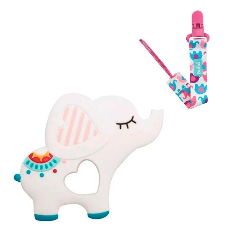 Mordedor Em Silicone Com Prendedor De Chupeta Elefante