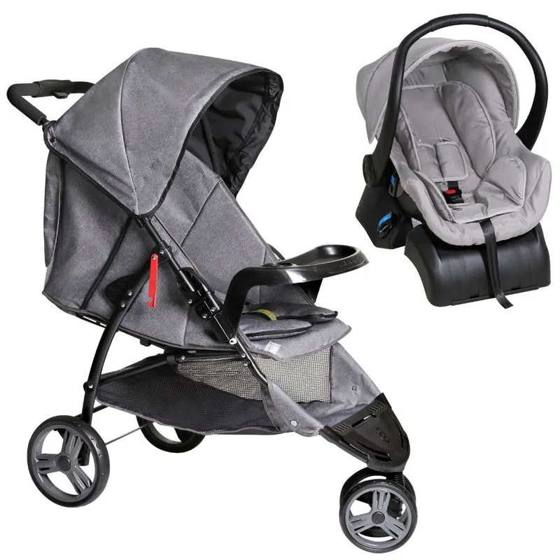 Carrinho Cross Trail Preto Grafite Com Bebê Conforto E Base