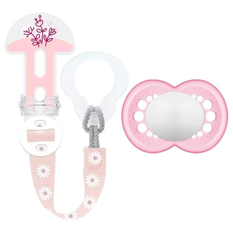 Chupeta Original Rosa Com Prendedor Clip It E Cover Flor Mam
