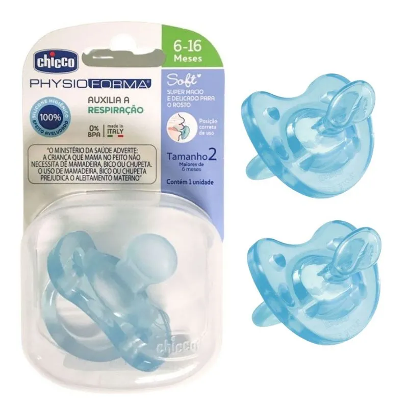 2 Unidades Chupeta Soft Silicone Tam2 6-16m Azul - Chicco