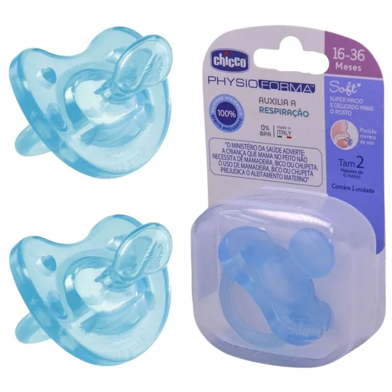 2 Unidades Chupeta Soft Silicone Tam2 16-36m Azul - Chicco