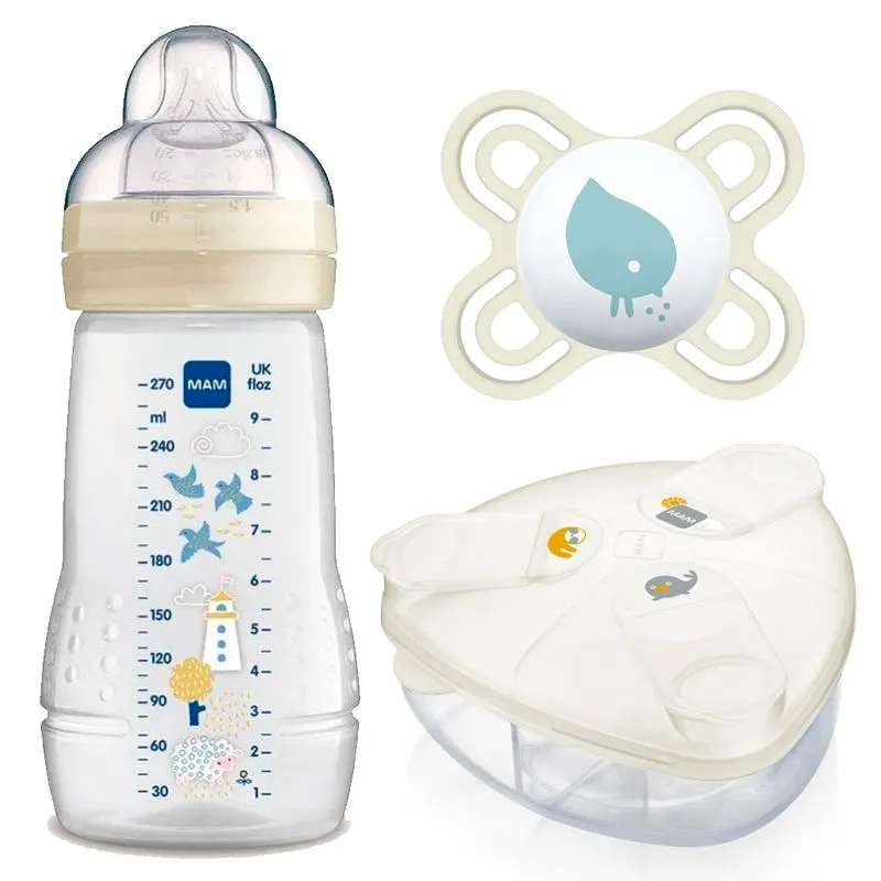 Kit Mamadeira Com Porta Leite Em Pó E Chupeta Neutra Mam