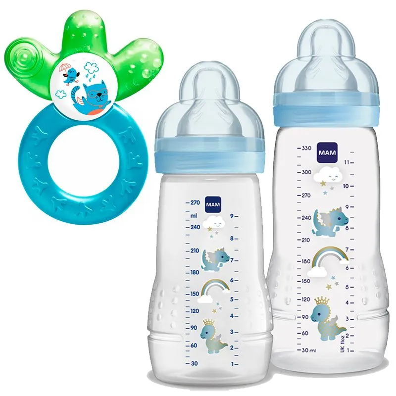 Mamadeira Mam Easy Active 270ml E 330ml Azul + Mordedor Azul