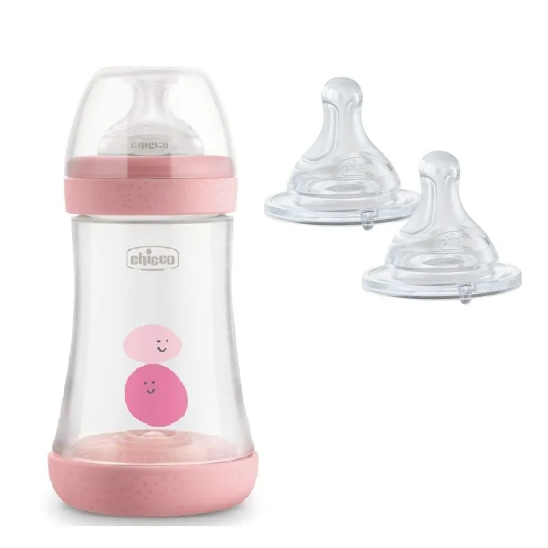 Mamadeira 240ml Rosa 2m E Bico Perfect Fluxo Médio 2m Chicco