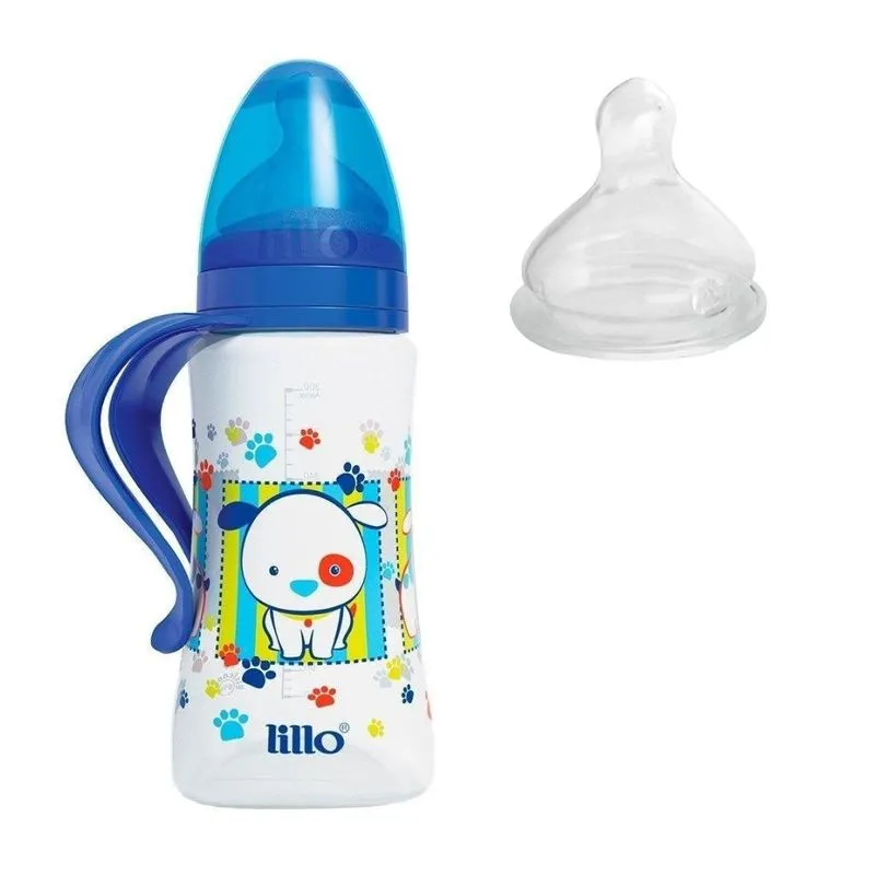 Mamadeira 300ml Azul Com Bico Silicone Tam2 +6m - Lillo