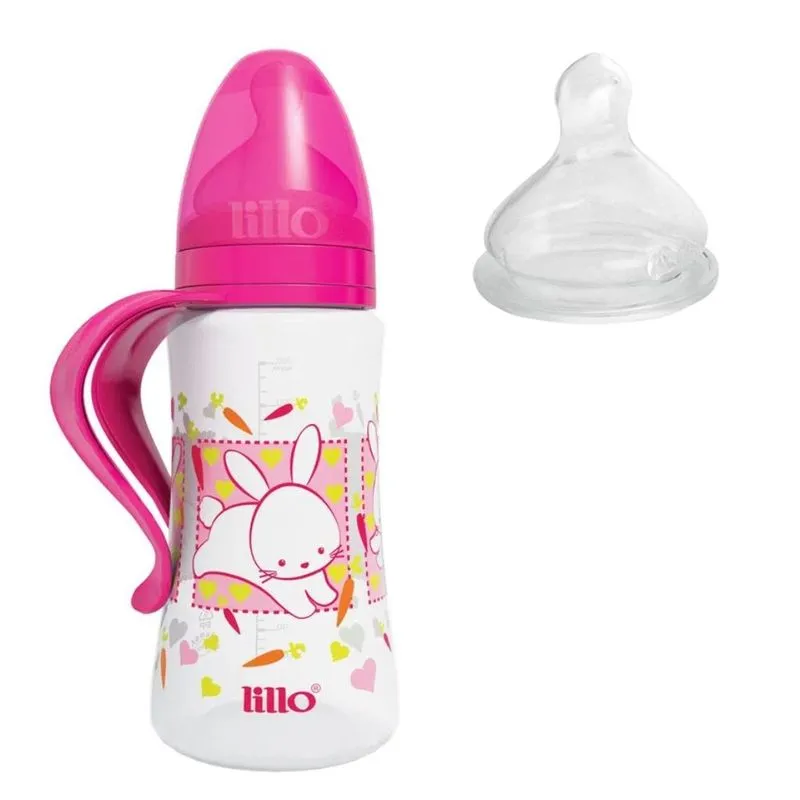 Mamadeira 300ml Rosa Com Bico Silicone Tam2 +6m - Lillo