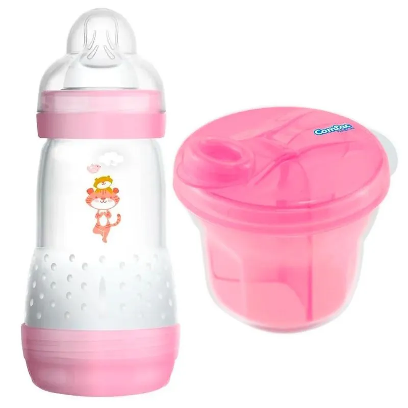 Mamadeira Mam Easy Start 320ml Rosa Com Dosador Leite Em Pó