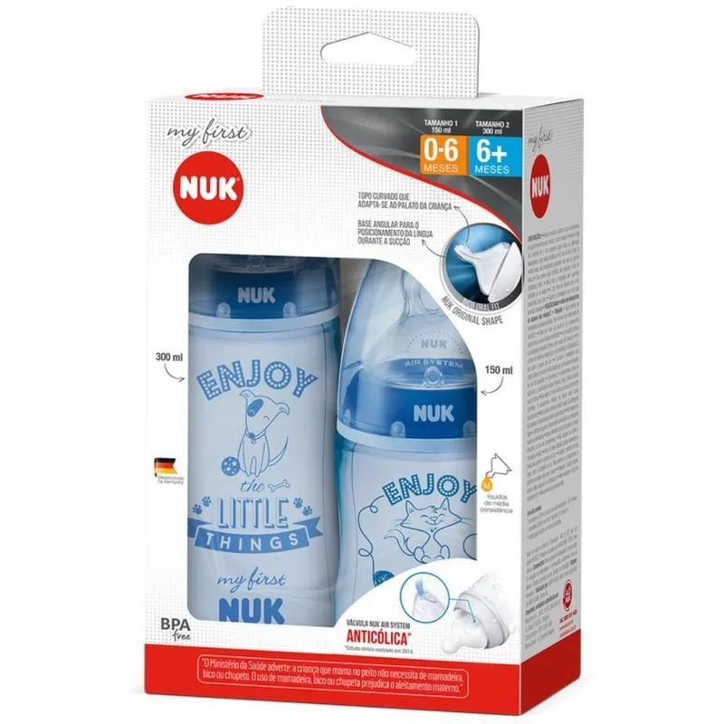Kit Mamadeiras My First 150 Ml E 300 Ml Azul Enjoy - Nuk