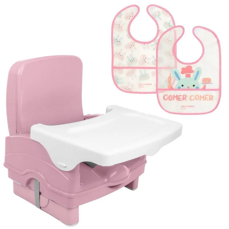 Kit Cadeira Portatil Cake Voyage Rosa E Babadores Multikids