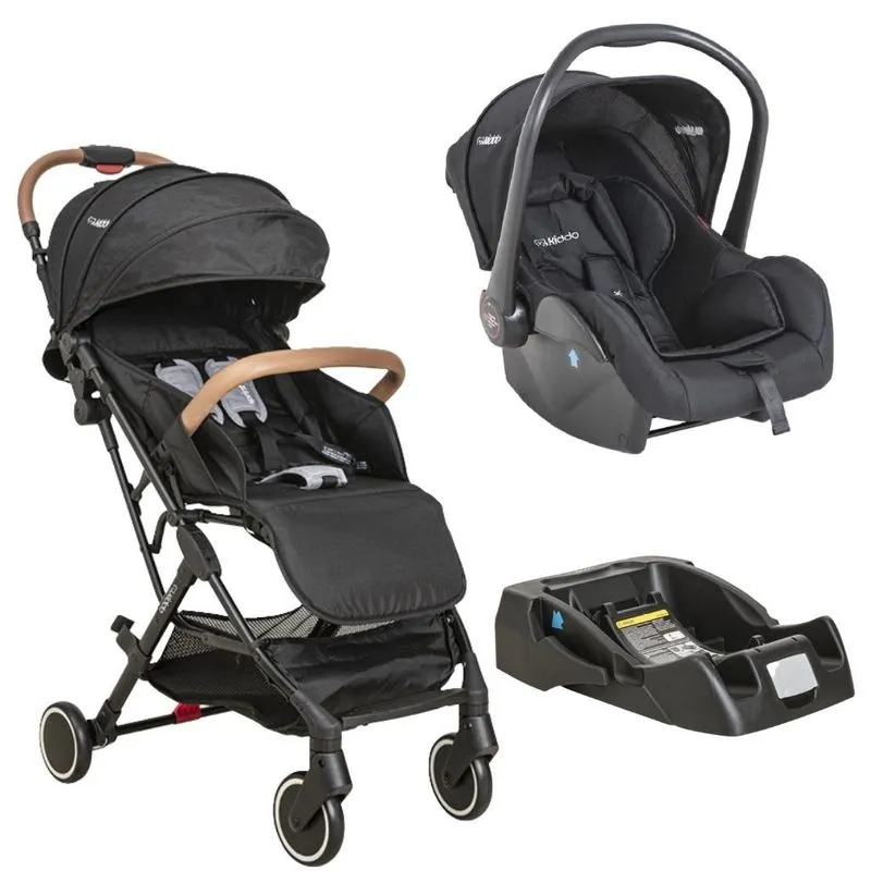 Kit Carrinho Sprint Com Bebê Conforto E Base Preto - Kiddo