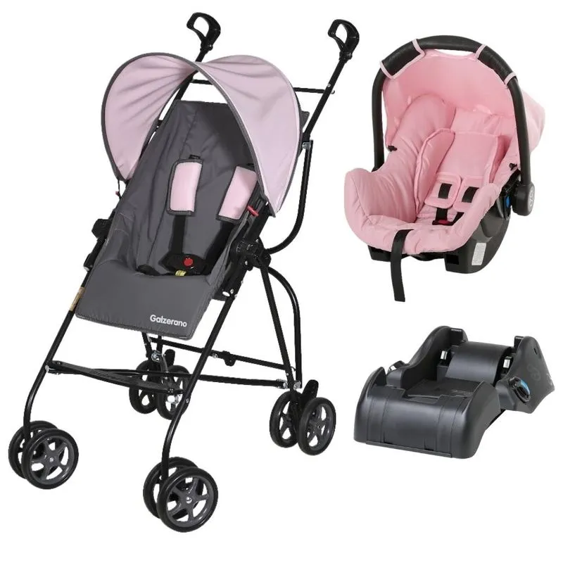 Carrinho Capri Rosa Com Bebê Conforto E Base - Galzerano