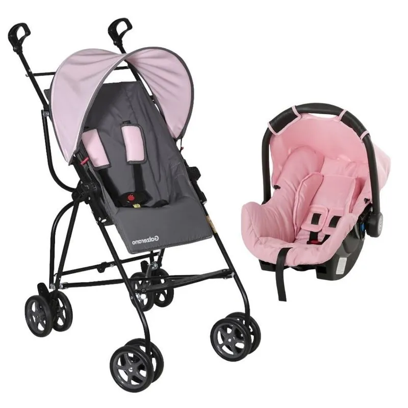 Carrinho Capri Grafite E Rosa Com Bebê Conforto - Galzerano