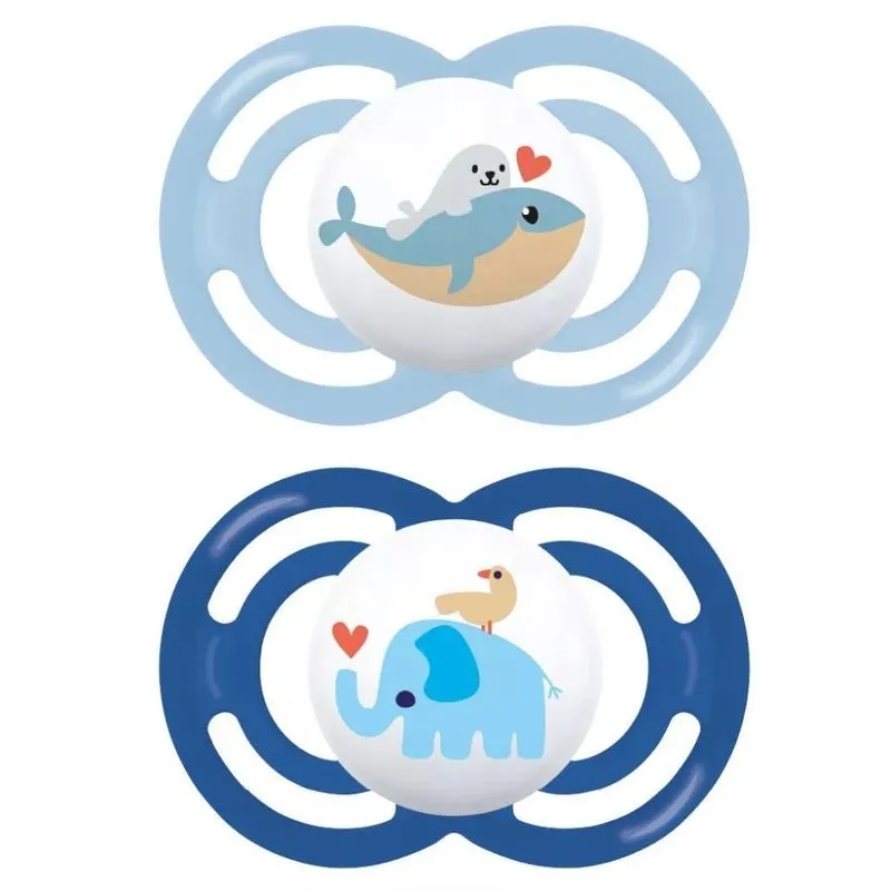 Chupeta Perfect Dupla Baleia E Elefante Azul 16m+ - Mam