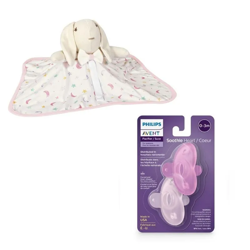 Chupeta Soothie Dupla Rosa Com Naninha Coelho Céu Infinito