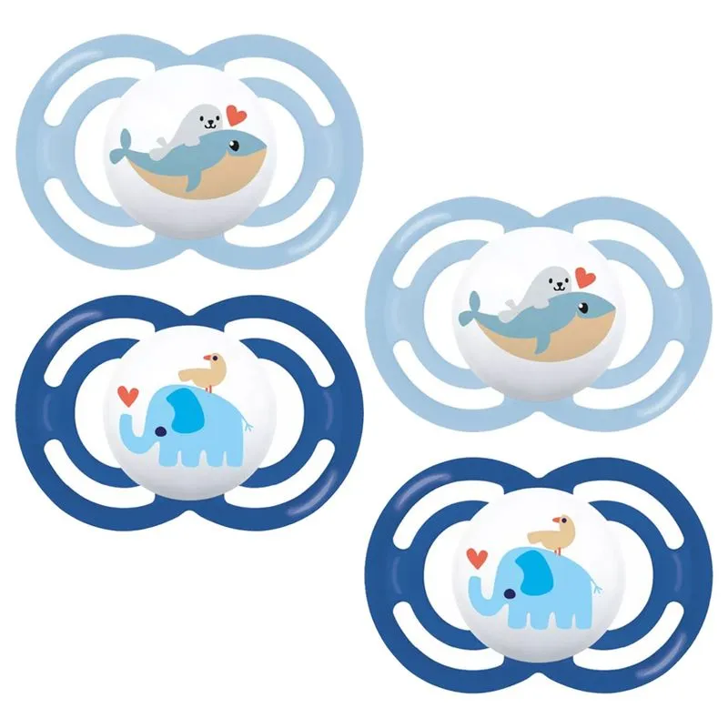 Kit 4 Chupetas Perfect Baleia E Elefante Azul (+16m) - Mam