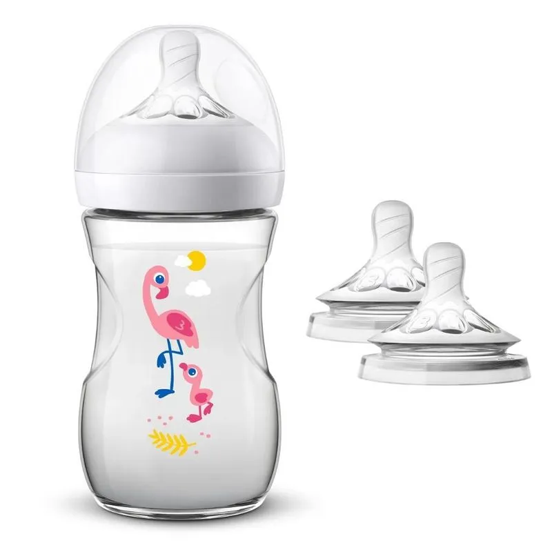 Mamadeira Flamingo 260ml E Bico Pétala Embalagem Dupla (3m+)