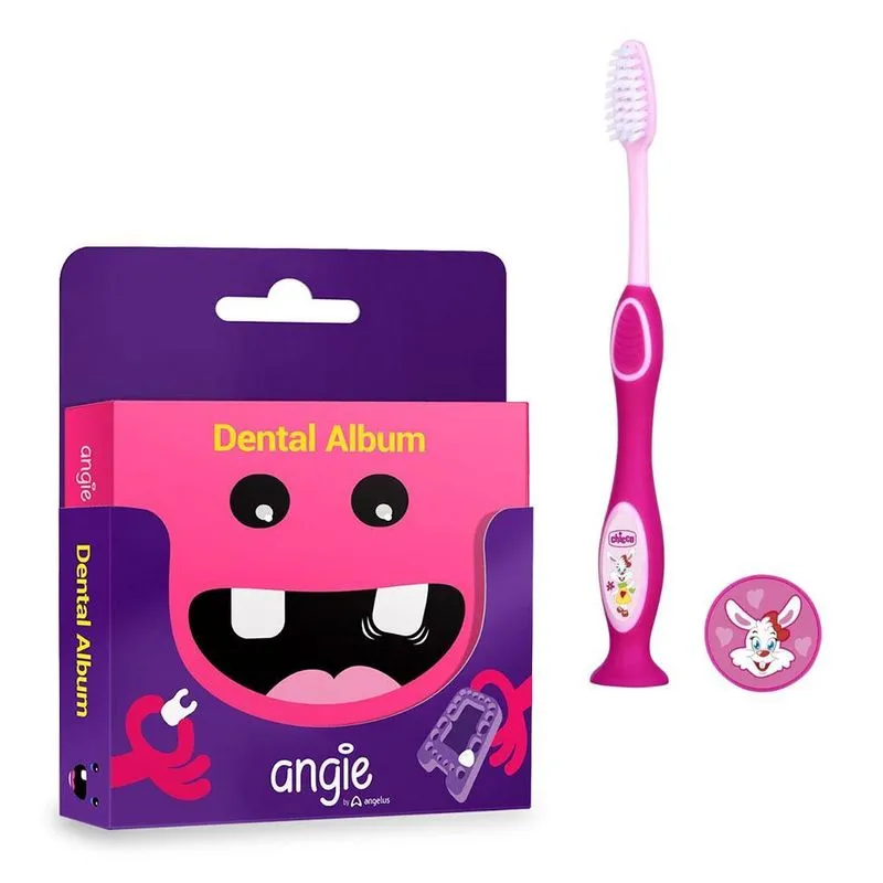 Kit Escova De Dentes Rosa Chicco E Dental Álbum Premium