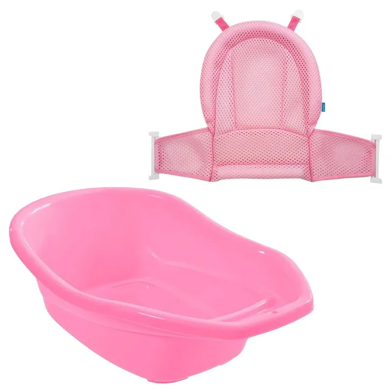 Banheira Para Bebê Leitosa Rosa Com Rede Protetora De Banho