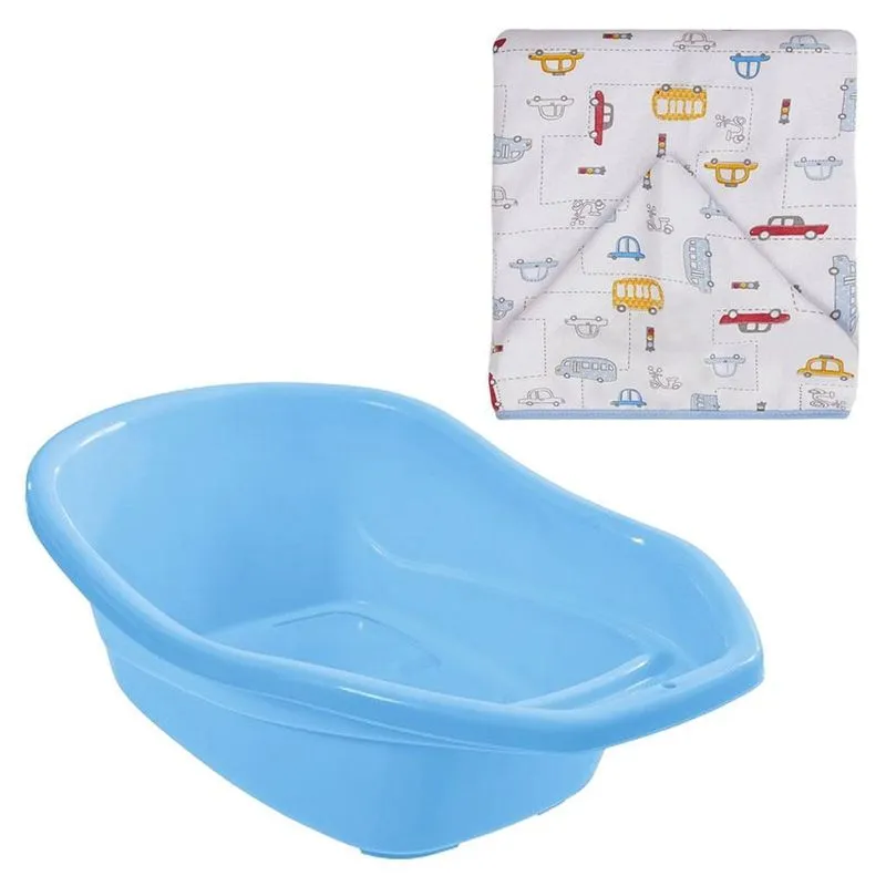 Banheira De Bebê Leitosa Azul Tutti Baby Com Toalha De Capuz