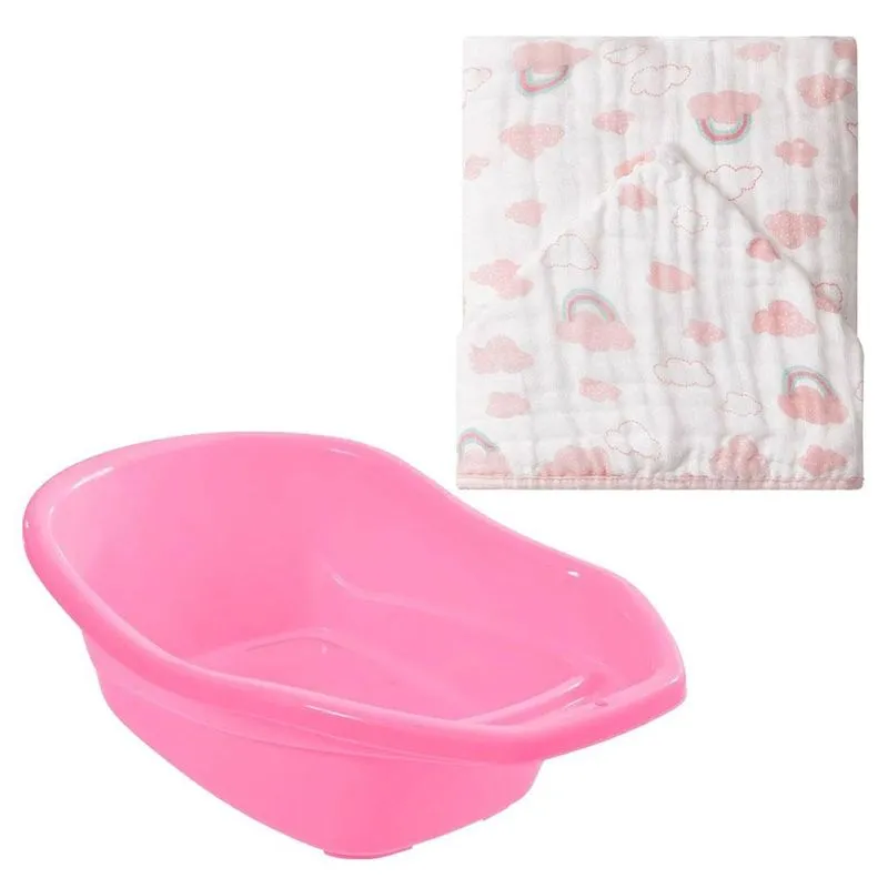 Banheira De Bebê Leitosa Rosa Tutti Baby Com Toalha De Capuz