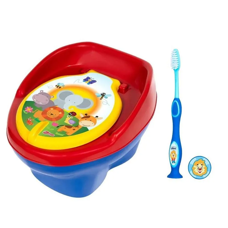 Troninho Bichinhos Azul E Vermelho Com Escova De Dentes