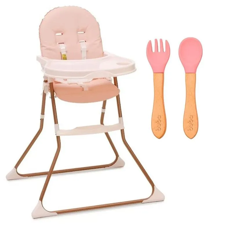 Cadeira De Alimentação Alta Nick Rose Com Talheres Bambu