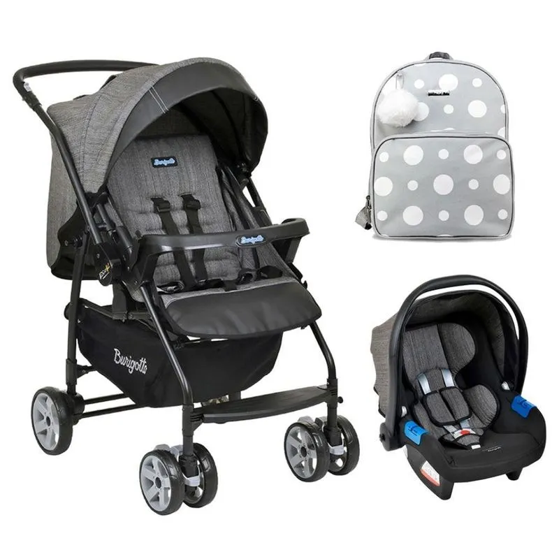 Travel System Rio K Mesclado Preto Com Mochila Maternidade