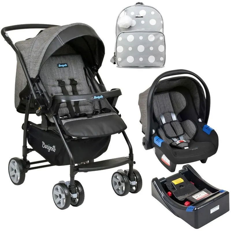 Travel System Rio K Mesclado Preto Com Base E Mochila Pompom