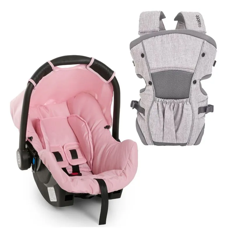Kit Bebê Conforto Grid Rosa (0 A 13 Kg) Com Canguru Muuv