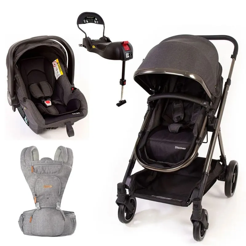 Kit Carrinho De Bebê, Bebê Conforto E Base Com Canguru