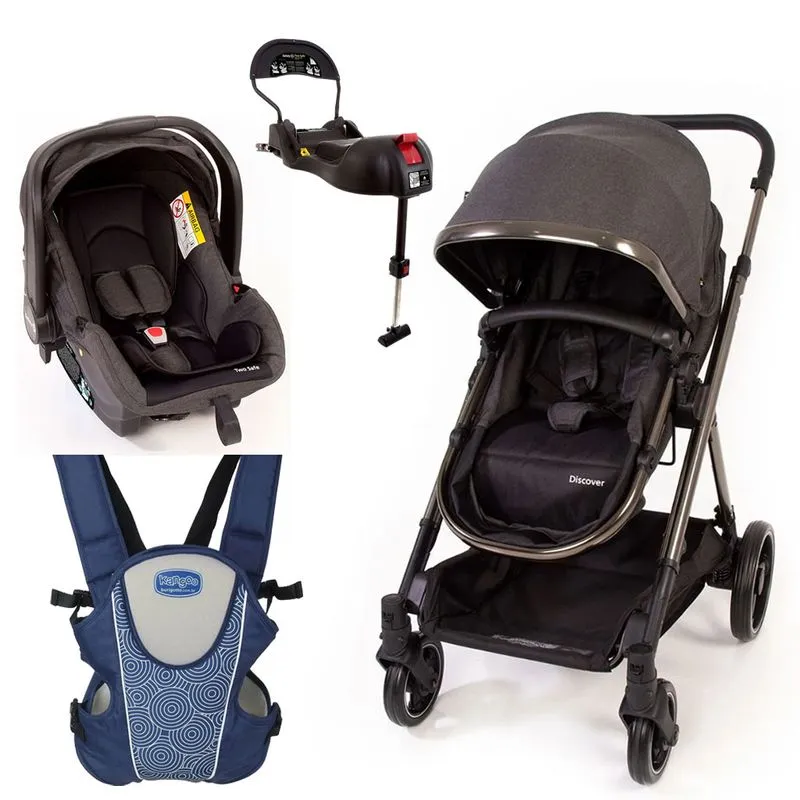 Kit Carrinho De Bebê, Bebê Conforto E Base Com Canguru