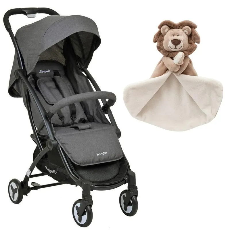 Kit Carrinho Bebê Hoodie Dark Grey C/ Naninha Leãozinho