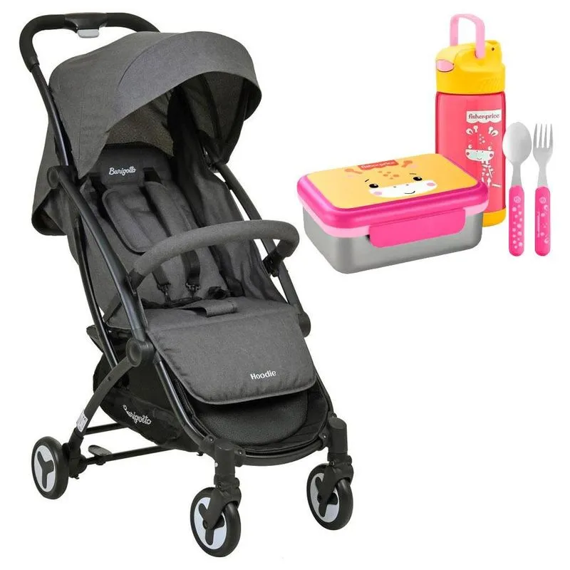 Carrinho Bebê Hoodie Dark Grey + Bento Box Rosa