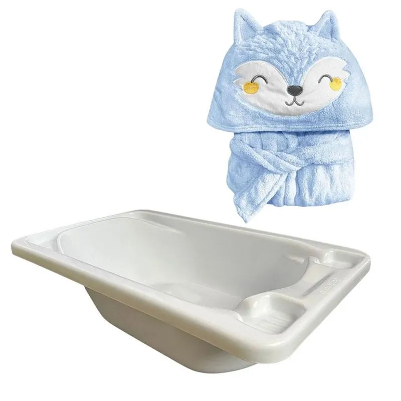 Banheira Plástica + Roupão Raposa Azul 3-4 Anos | Kit