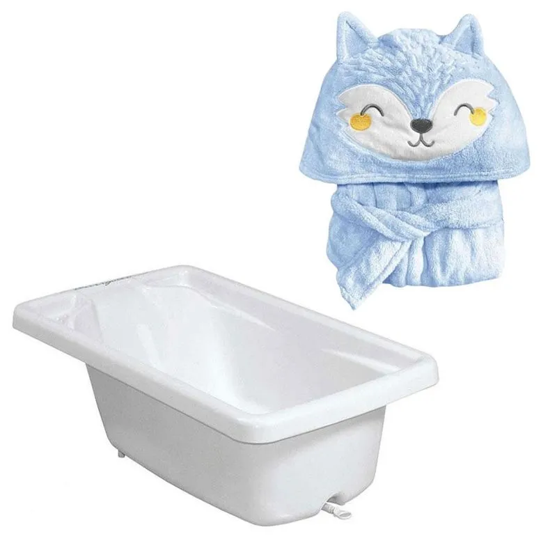 Banheira Burigotto Branco 30kg + Roupão Raposa Azul 3-4 Anos