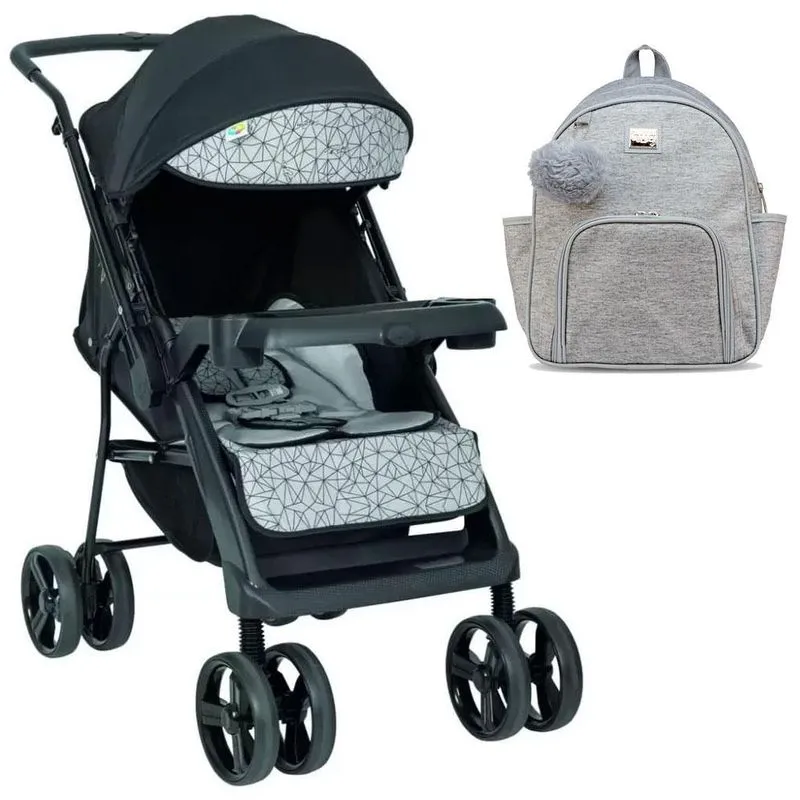 Carrinho Bebê Tutti Baby Joy Ii + Mochila Hug Cinza