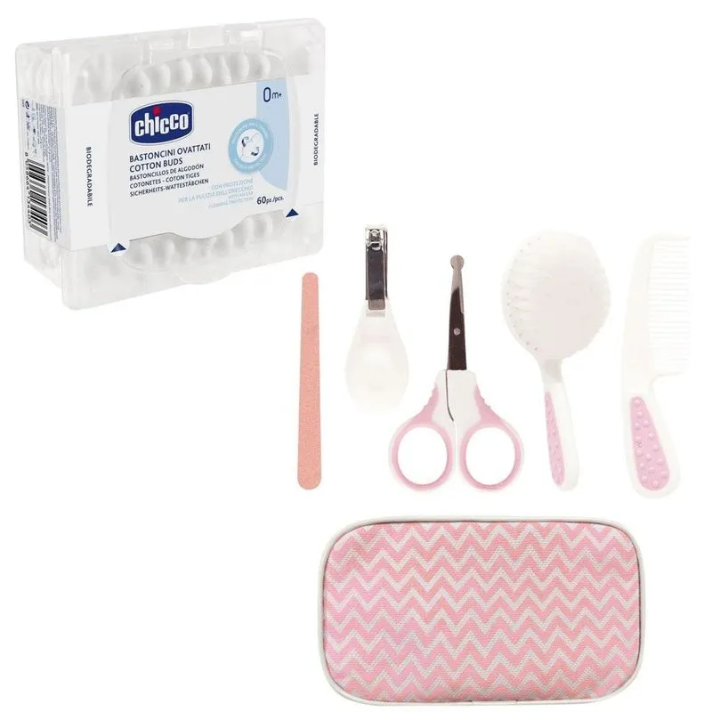 Kit Cuidados Bebê Rosa Buba + Hastes 60 Unid Chicco