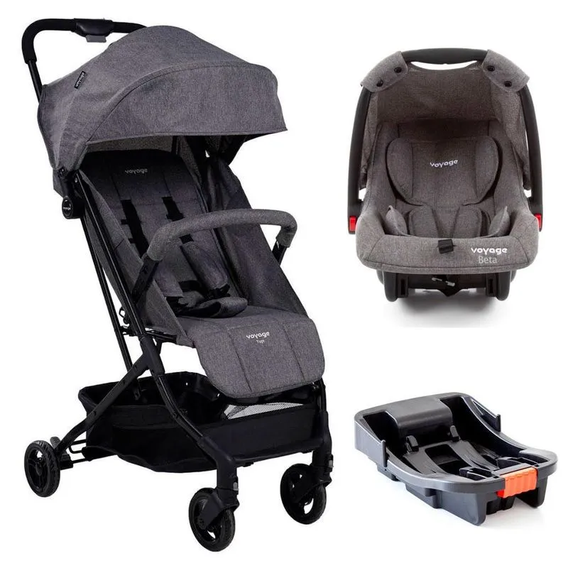 Carrinho Yupi Com Bebê Conforto Cinza E Base Beta - Voyage