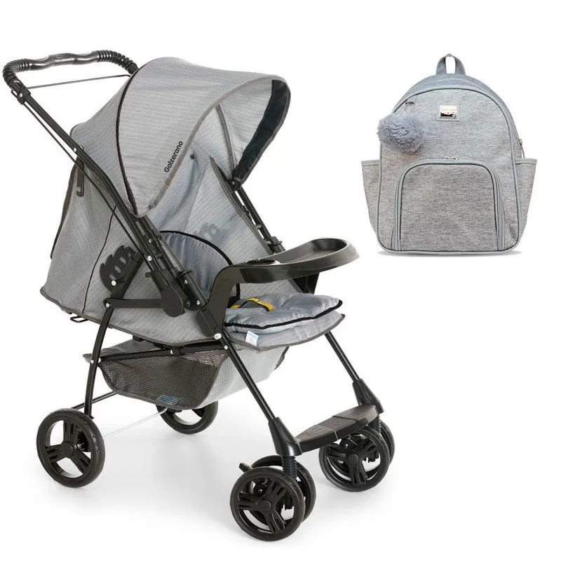 Carrinho Bebê Galzerano Milano Cinza + Mochila Hug Barcelona