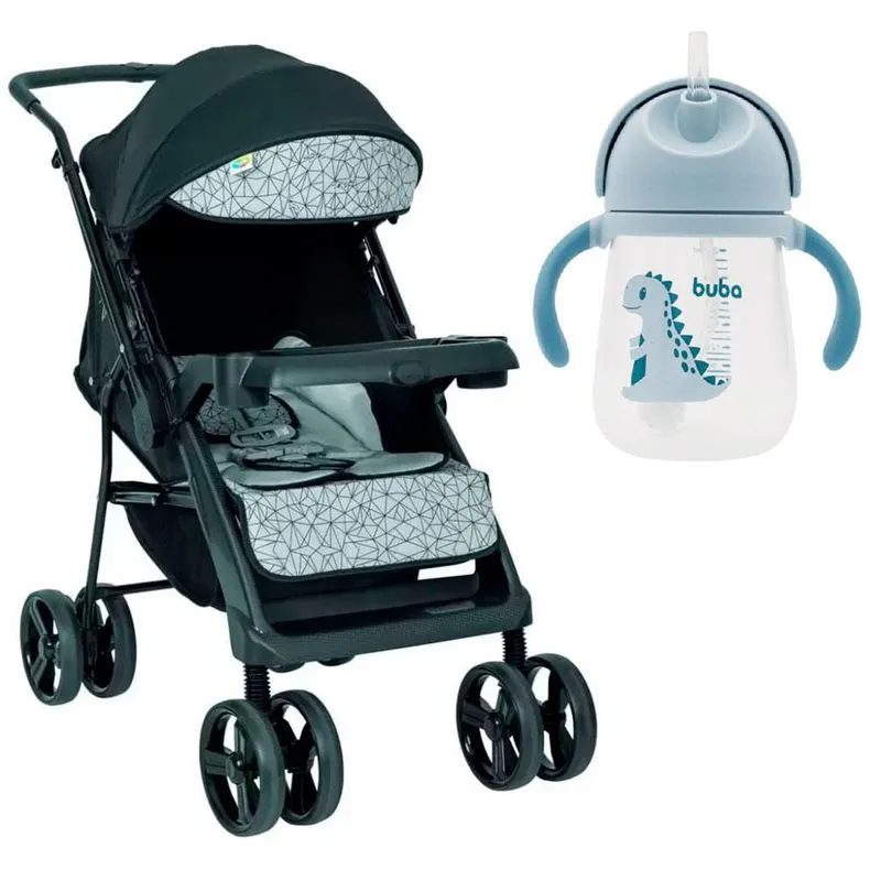 Carrinho De Bebê Joy Ii Preto Cinza E Copo Com Alça Dino